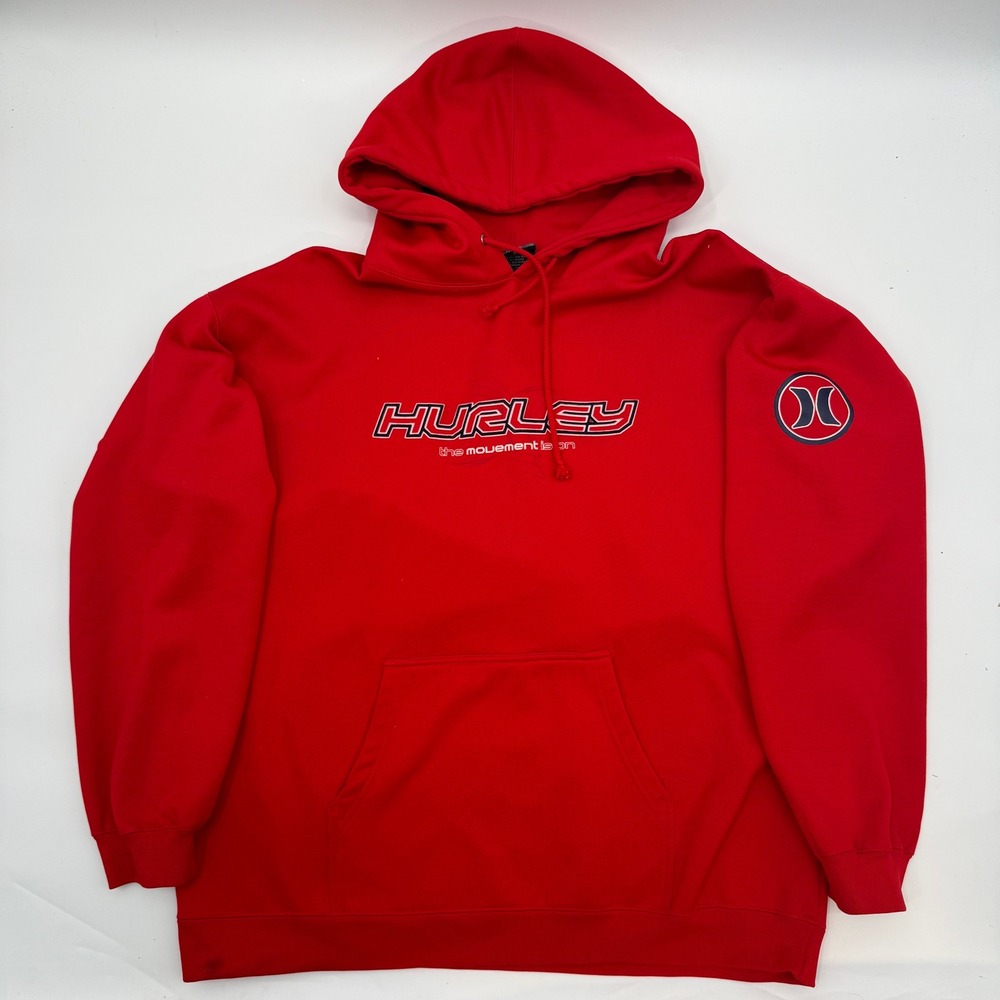 Hurley Mens Size XL Y2K Surf Logo Pullover Hoodie Red Sweatshirt Long Sleeve